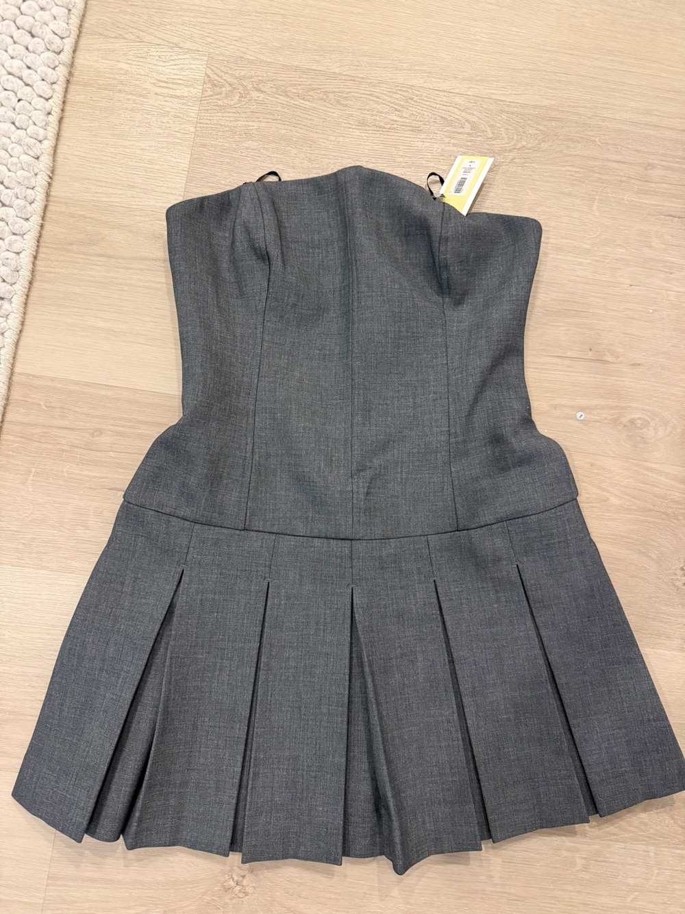Aritzia Strapless Pleated Mini Dress in Charcoal Gray